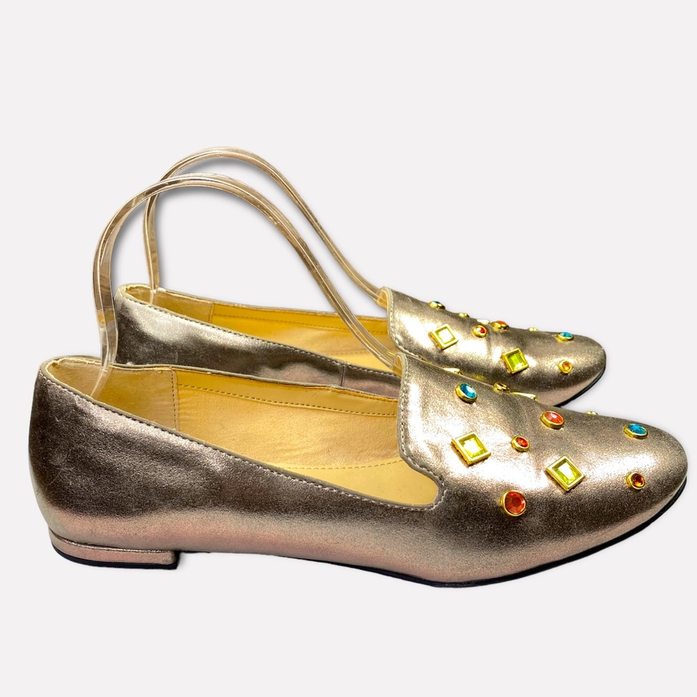 Katy Perry pewter metallic multi colored jewels stones womens shoes size 8.5
